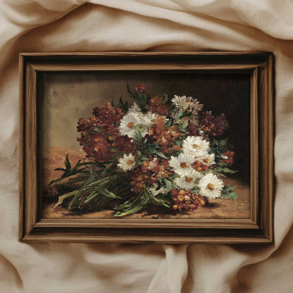 a vintage painting of a bouquet of autumn flowers in warm fall colors