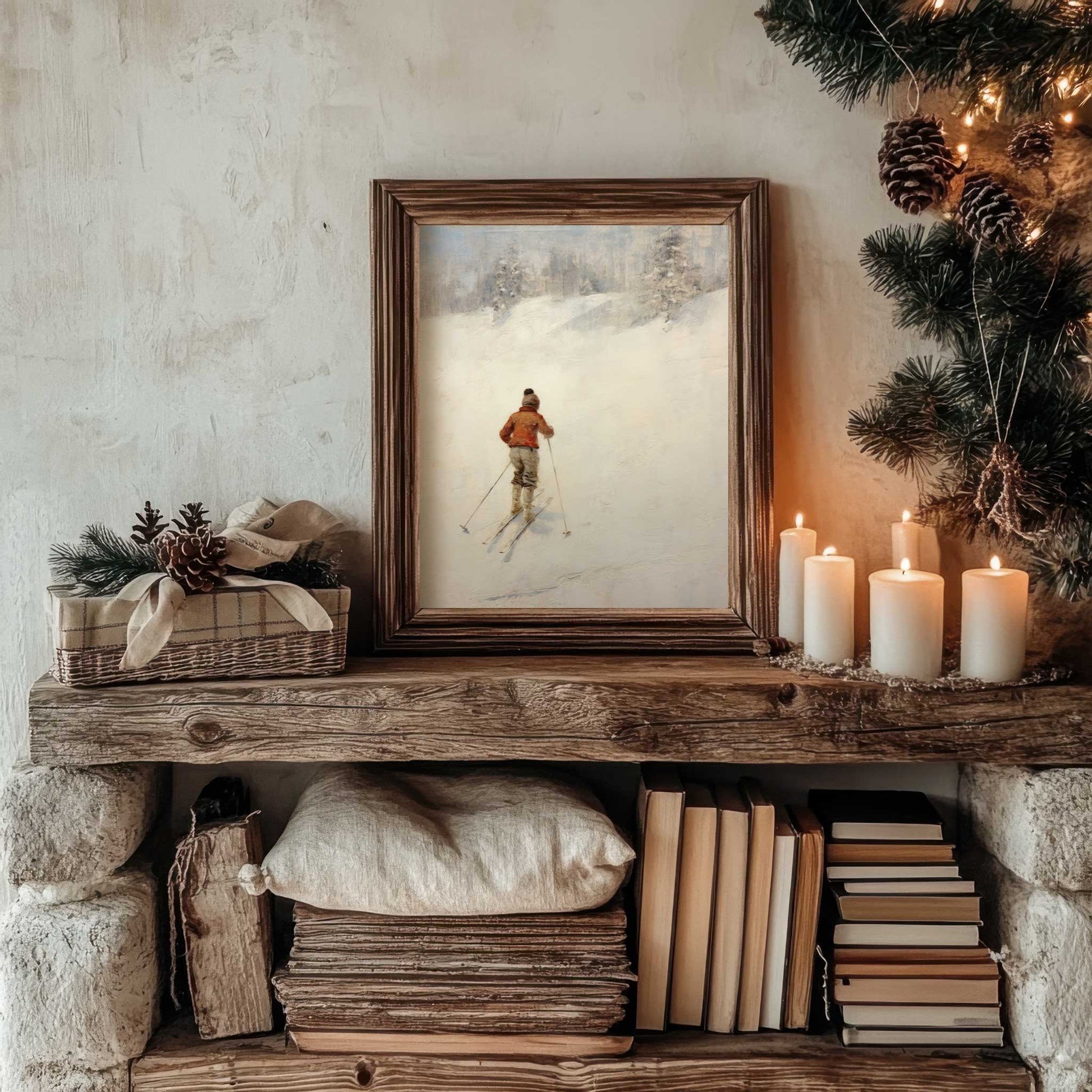 boy on skiers print styled in a country cottage home