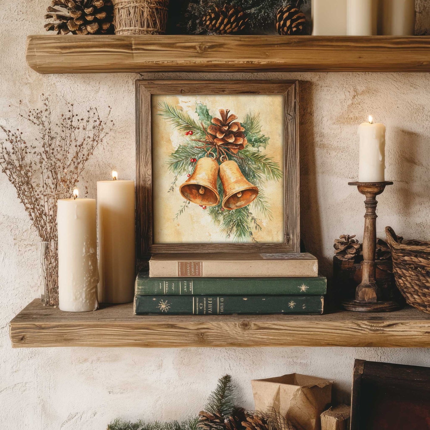 christmas bells print in a traditional cottage home