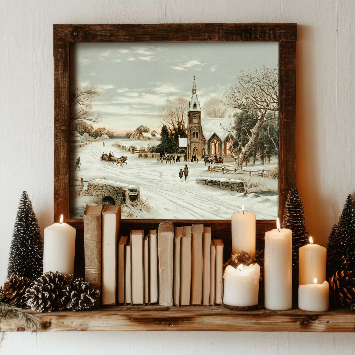 Vintage Christmas Church Painting