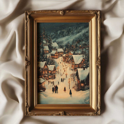 Cozy Christmas Village Painting