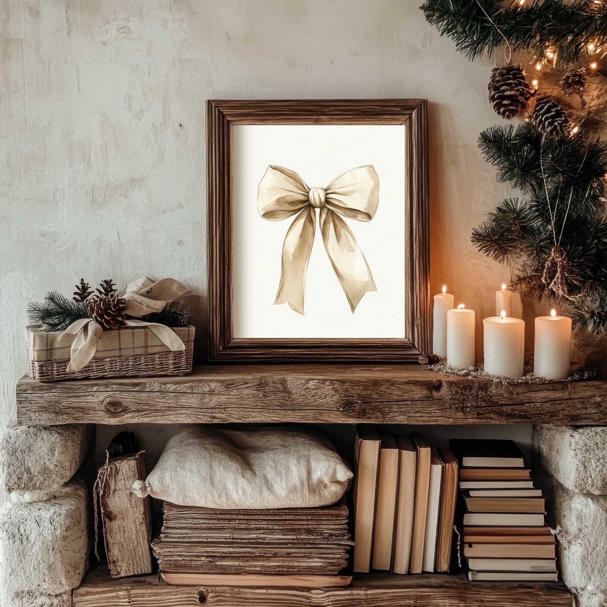 beige bow print in a cozy cottage style home