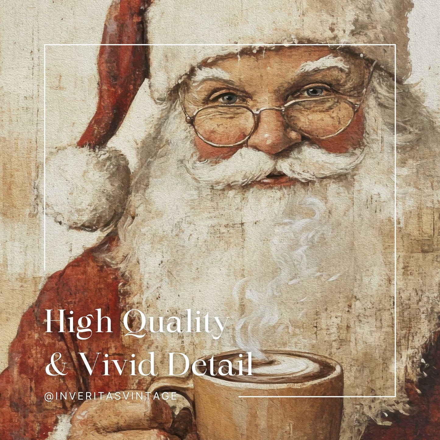 the Santa coffee print is high quality and has vivid detail