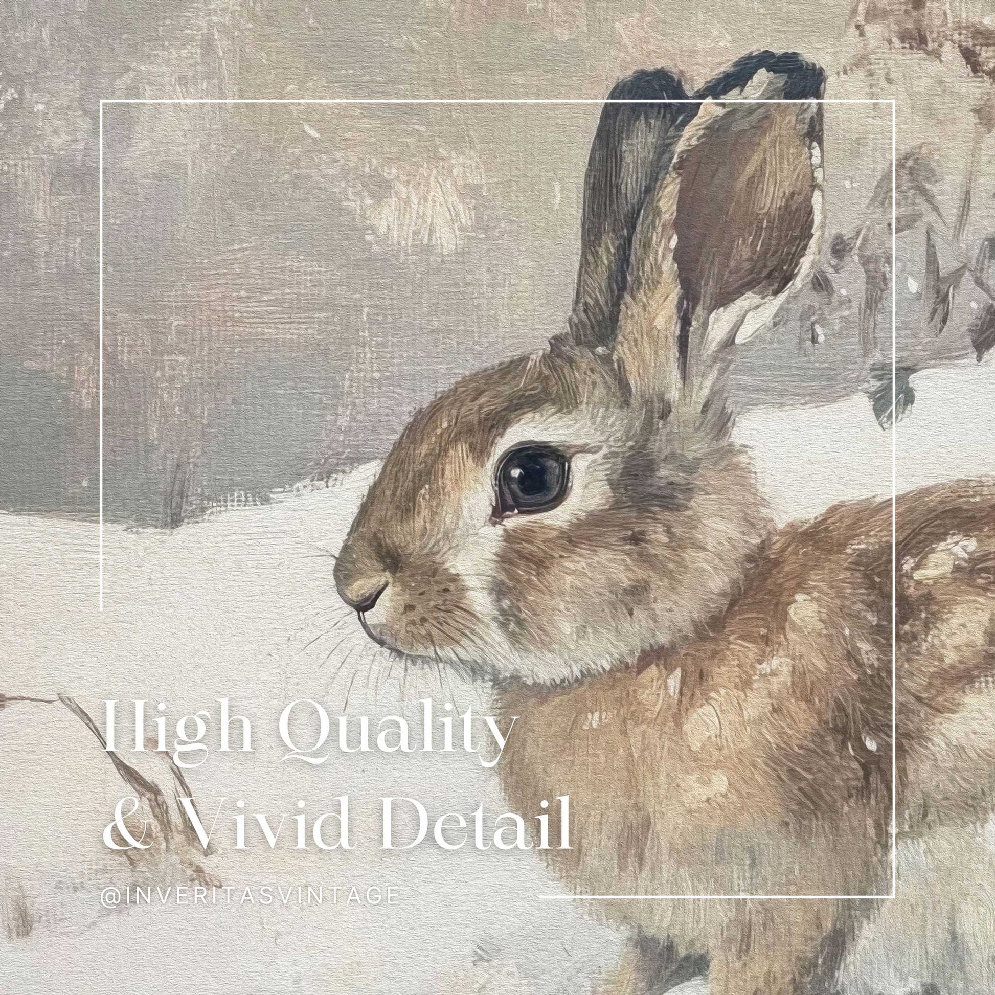 the rabbit in winter print is high quality and has vivid detail