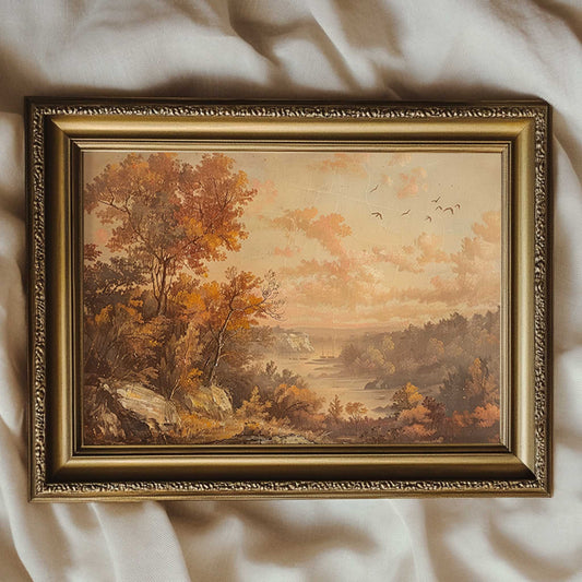 a vintage style painting of a moody american fall landscape 