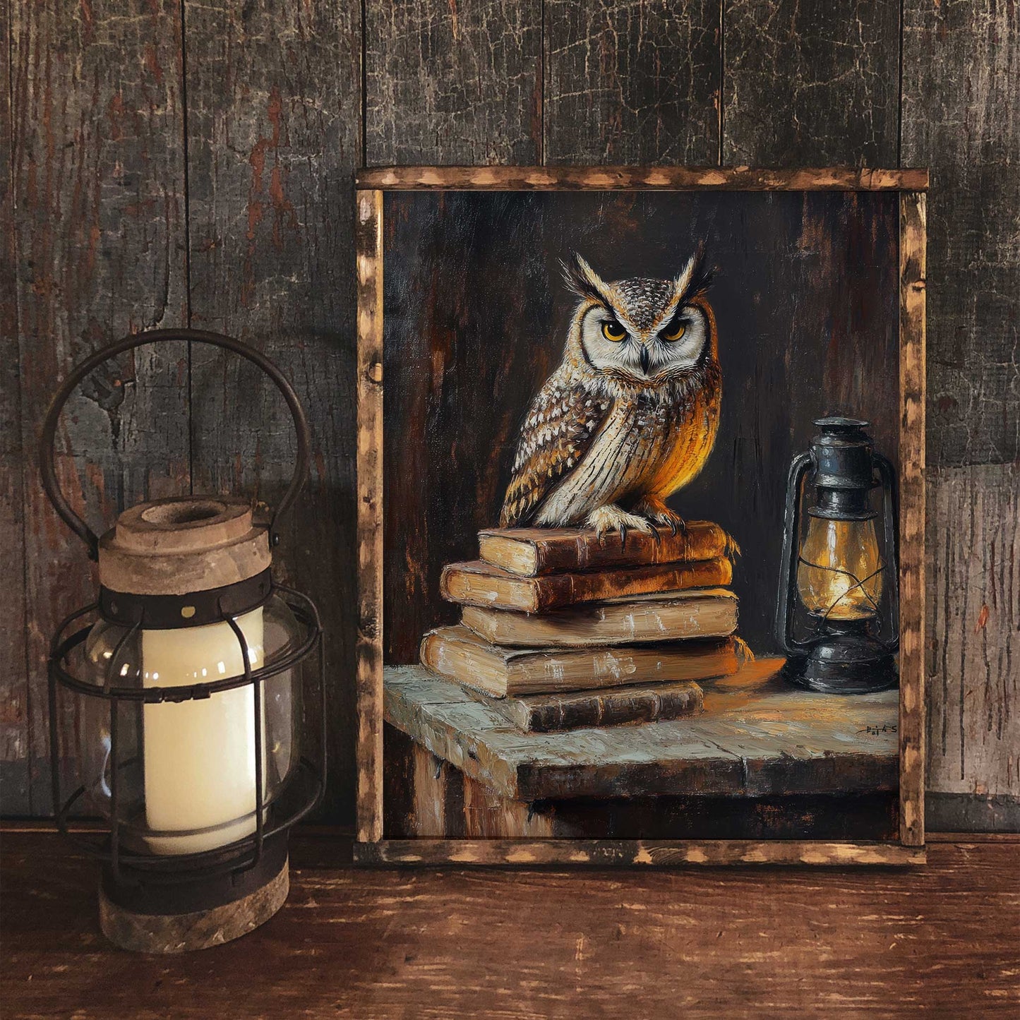 Owl and Books Moody Painting