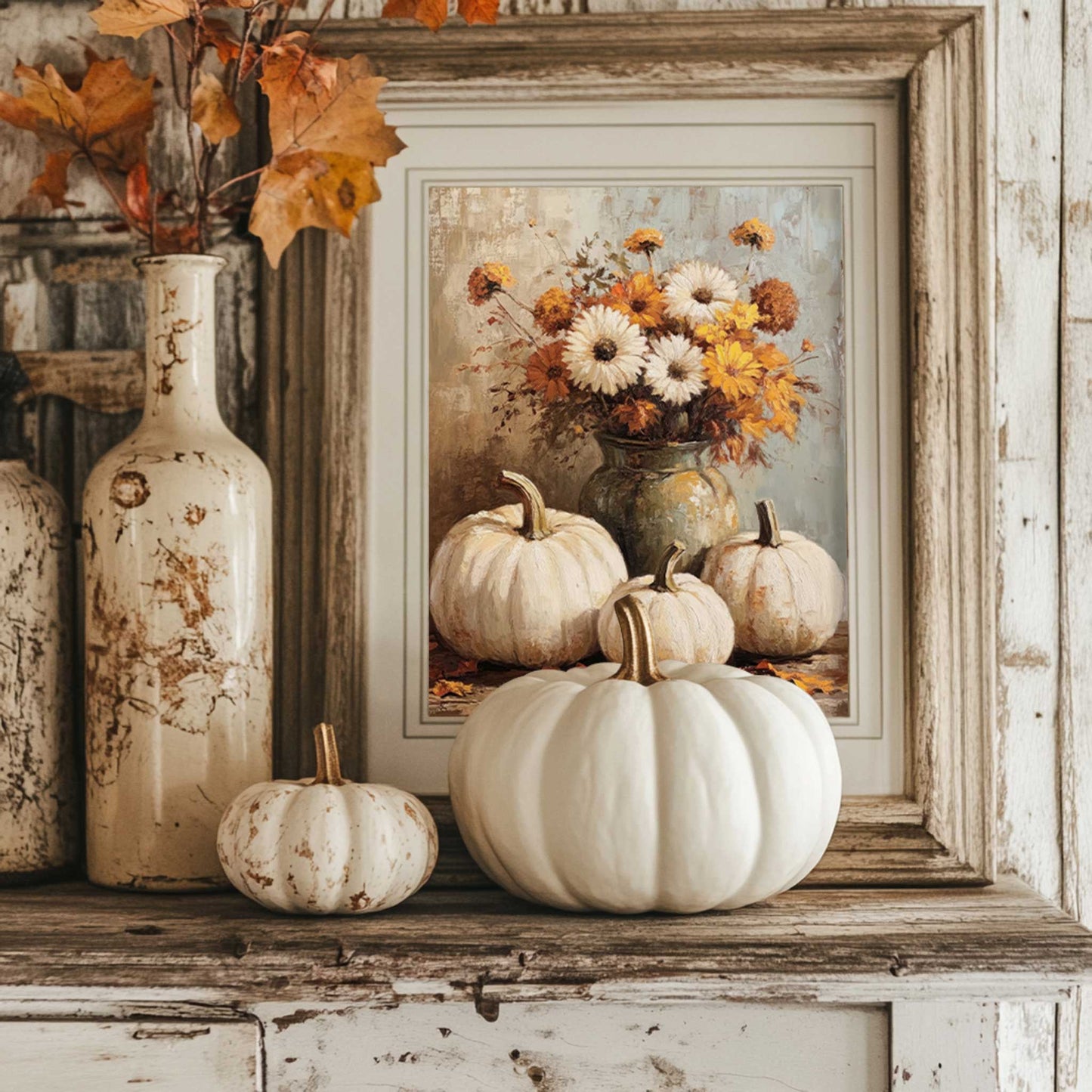 White Pumpkins Still Life Painting